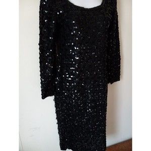 Lee Jordan NY Vintage ILGWU Black Sequined Women's dress  Sz 8 Comes with Belt